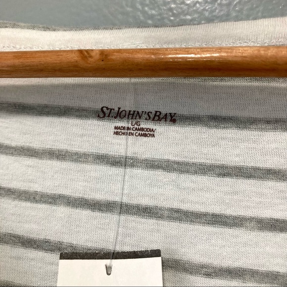 St. John’s Bay White & Grey Striped Keyhole Collar 3/4 Sleeve Top BNWT Size L - Picture 3 of 9